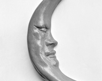 Cast Stone Garden Artwork, Handmade Crescent Moon Sculpture for Home and Garden, Great Gift!