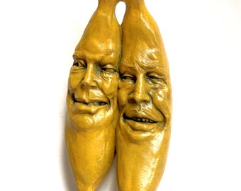 Sculpture de visage de banane pour la décoration intérieure, la cuisine, la salle à manger, le jardin, l'art mural de personnage de fruit jaune fait à la main, intérieur et extérieur résistant aux intempéries