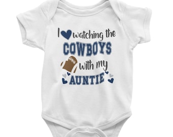I Love Watching the Cowboys with my Auntie (or Papa, Grandpa, Daddy...) infant Bodysuit or Toddler T-Shirt, Short or Long-Sleeve, FAST SHIP!