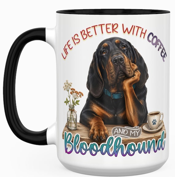 Adorable Bloodhound LARGE 15-oz Coffee Mug. Other Dog Breeds Available! FAST SHIPPING!