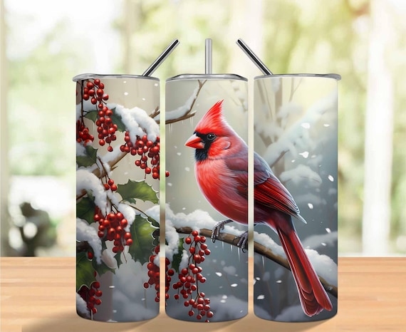 Beautiful Cardinal on Snowy Branch, 20 oz Tumbler, FAST SHIPPING!