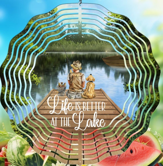 Life is Better at the Lake  "Wind Spinner, Optional Spiral Tail Available, FAST SHIPPING!