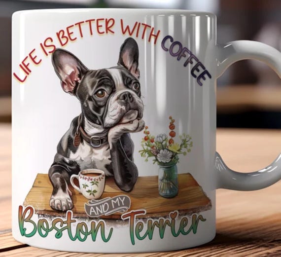 Adorable BOSTON TERRIER LARGE 15-oz Mug. Other Breeds Available, Fast Shipping!