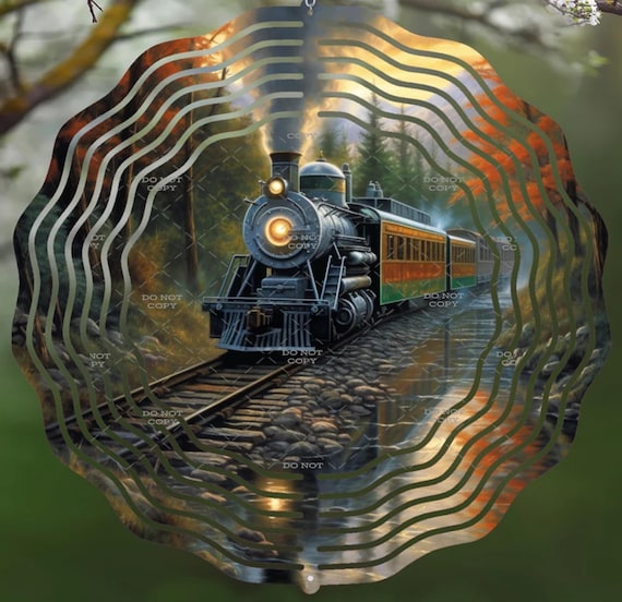 Scenic Fall Train 10" Wind Spinner, Item #SP, Optional Spiral Tail Available, FAST SHIPPING!
