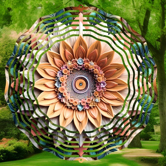 Stunning Sunflower Mandala 10" Wind Spinner, Item #SP350, Optional Spiral Tail Available, FAST SHIPPING!