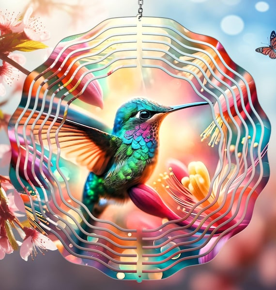 Colorful, beautiful hummingbird 10" Wind Spinner, All Weather, Optional Spiral Tail Available, FAST SHIPPING!