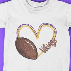 Pretty Football Heart, Vikings, Football Infant Bodysuit or Toddler T-Shirt, Short or Long Sleeve, FAST SHIPPING!
