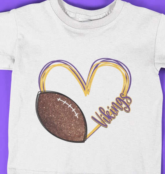 Pretty Football Heart, Vikings, Football Infant Bodysuit or Toddler T-Shirt, Short or Long Sleeve, FAST SHIPPING!