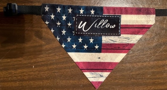 American Flag Dog Bandana with Dog's Name, Includes Collar, FAST SHIPPING!