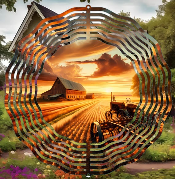 Farm Life Spinner, Barn and Tractor, Choice of 8", 10" or 12" Wind Spinner, Optional Spiral Tail Available, FAST SHIPPING!