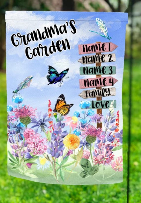 Grandma's Garden Flag, can add up to 6 names!  Printed on Both Sides. FAST SHIPPING!