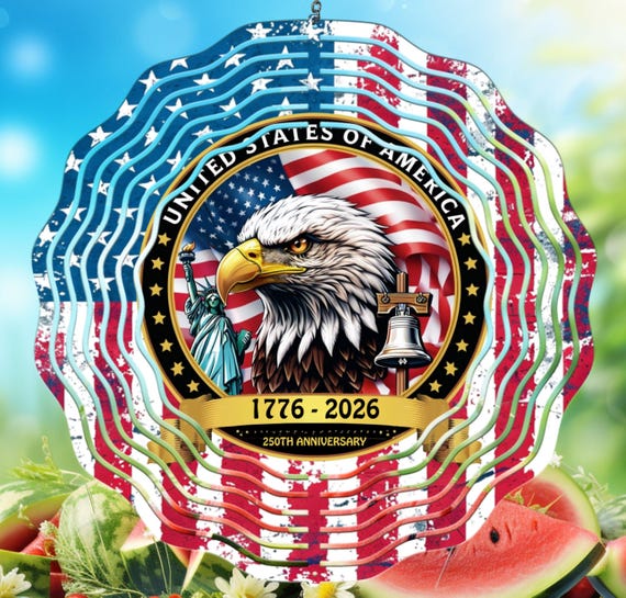 Happy 250th Birthday America! 10" Wind Spinner, Item #SP342, Optional Spiral Tail Available, FAST SHIPPING!