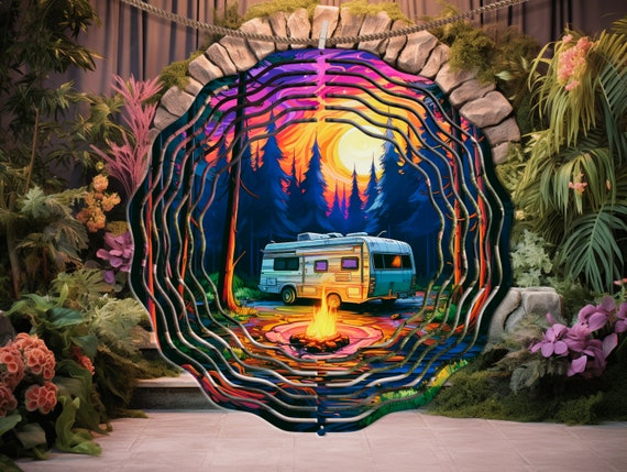 Colorful Camping/Campfire 10" Wind Spinner, Optional Spiral Tail Available, FAST SHIPPING!