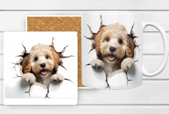 Adorable 3d-Look Cockapoo Standard 11-0z Mug, Optional Matching Coaster Available, FAST SHIPPING!