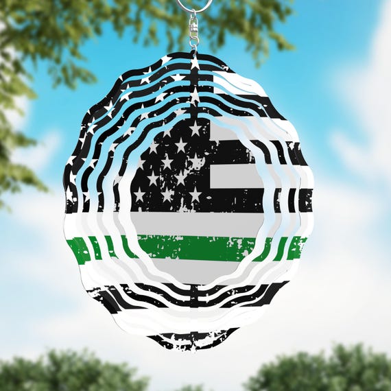 Military Green Line Flag 8" or 10" Wind Spinner, Optional Spiral Tail Available, FAST SHIPPING!
