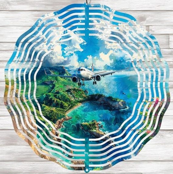 Beautiful Coastal View with Airplane on your Choice of 8" or 10" Spinner, Optional Spiral Tail Available, FAST SHIPPING!