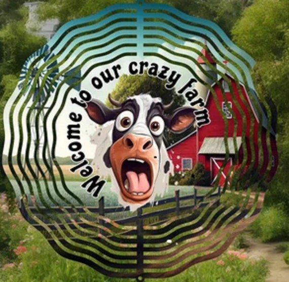 Fun, "Welcome to our Crazy Farm" 10" Wind Spinners, Optional Spiral Tail Available, FAST SHIPPING!