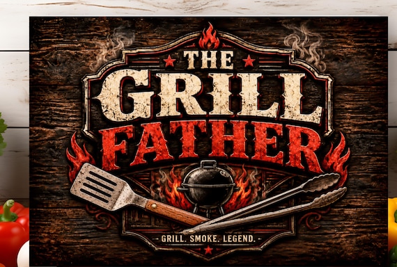 Tempered Glass Cutting Board, "The Grill Father", Charcuterie Board, Cheese Board, Kitchen Decor, Choice of Size, FAST SHIPPING!