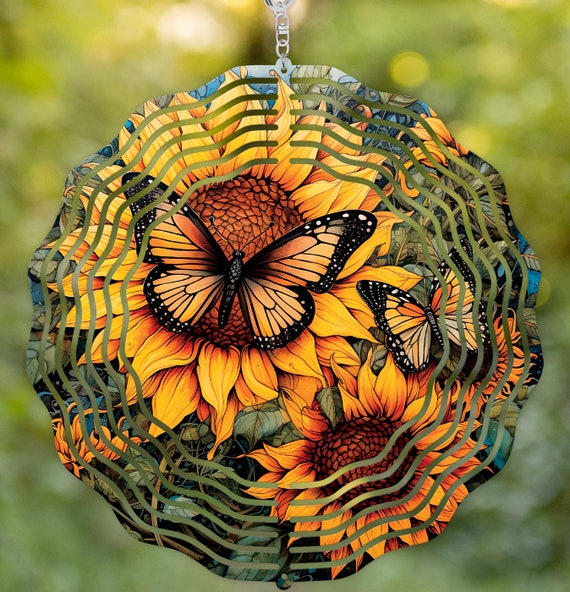 Beautiful Sunflower Butterfly 10" Wind Spinner, Optional Spiral Tail Available, FAST SHIPPING!