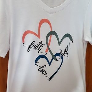 Pretty &quot;Faith Love Hope&quot; and Hearts T-Shirt, FAST SHIPPING!
