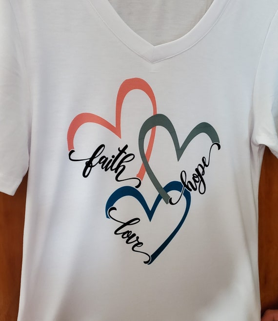 Pretty "Faith Love Hope" and Hearts T-Shirt, FAST SHIPPING!