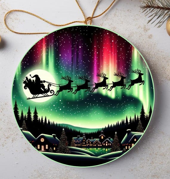 Santa, Sleigh and Reindeer Ornament, Includes Gift Box, FAST SHIPPING!
