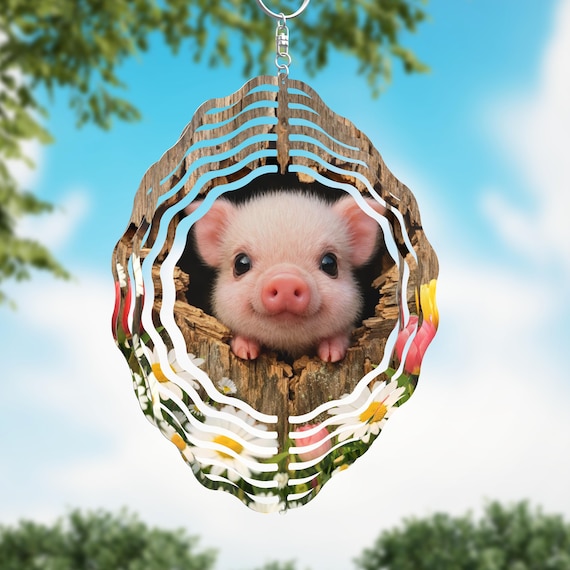 Adorable front & back of Piglet on your choice of an 8" or 10" Wind Spinner, Optional Spiral Tail Available, FAST SHIPPING!