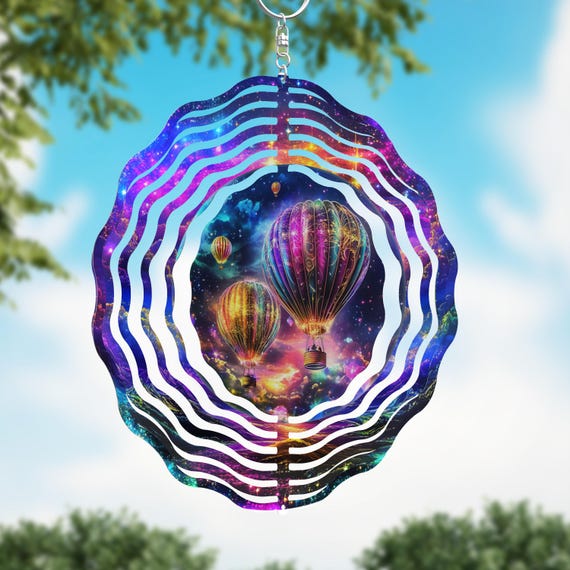 Hot Air Balloon Wind Spinner, Durable Aluminum Garden Decor (8" or 10")