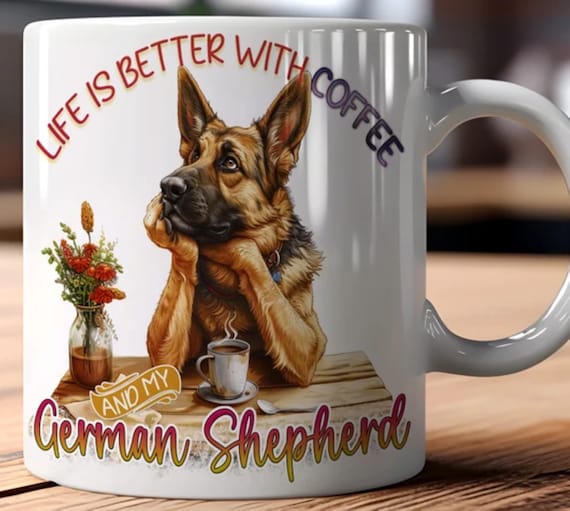 Adorable GERMAN SHEPHERD LARGE 15-oz Mug. Other Breeds Available, Fast Shipping!