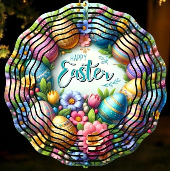 Pretty "Happy Easter" 10" Wind Spinner, Item #306, Optional Spiral Tail Available, FAST SHIPPING!