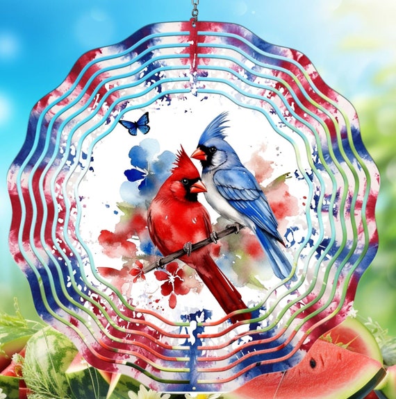 Beautiful Patriotic Cardinal/Bluebird 10" Wind Spinners.  FAST SHIPPING!