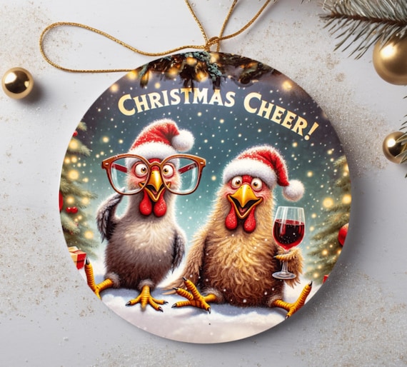 Funny Chicken Christmas Cheer! Ornament, Includes free gift box, Fast Shipping!