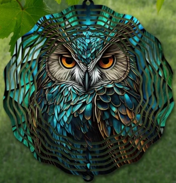 Beautiful 10" Stained Glass Look Owl Wind Spinners, All Weather, FAST SHIPPING!