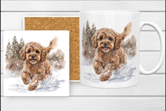 Cute Cavapoo Standard 11-oz Mug, Optional Matching Ceramic Coaster Available, FAST SHIPPING!