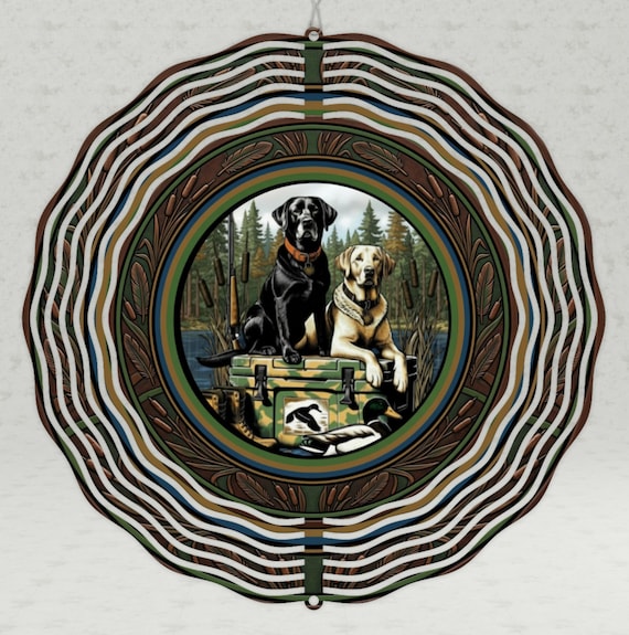 Hunting Labs on your choice of an 8" or 10" Wind Spinner, Optional Spiral Tail Available, FAST SHIPPING!
