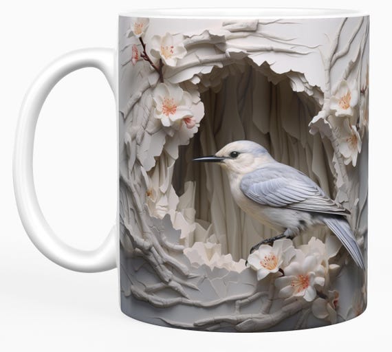 Beautiful '3D look' Bird/Floral Design, Standard 11-0z Mug, FAST SHIPPING!