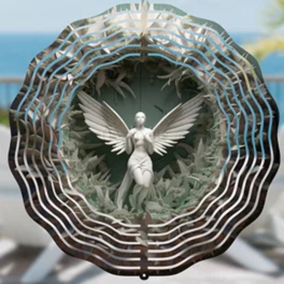 Beautiful Angel in Succulents Wind Spinner, Optional Spiral Tail Available, FAST SHIPPING!
