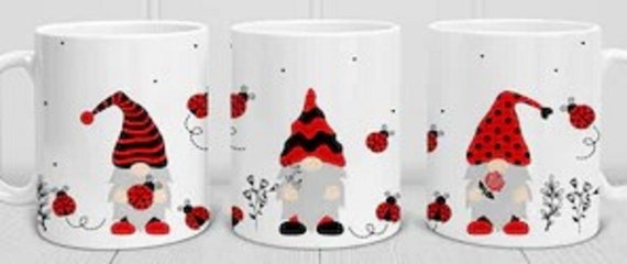 Adorable Ladybug Gnome 11 oz Coffee Mug, Cute Gift for friends, co-workers, anyone!