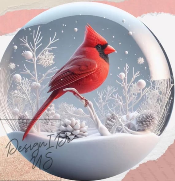 Personalized Beautiful Cardinal with snowy Background Christmas Ornament, Includes Gift Box, FAST SHIPPING!