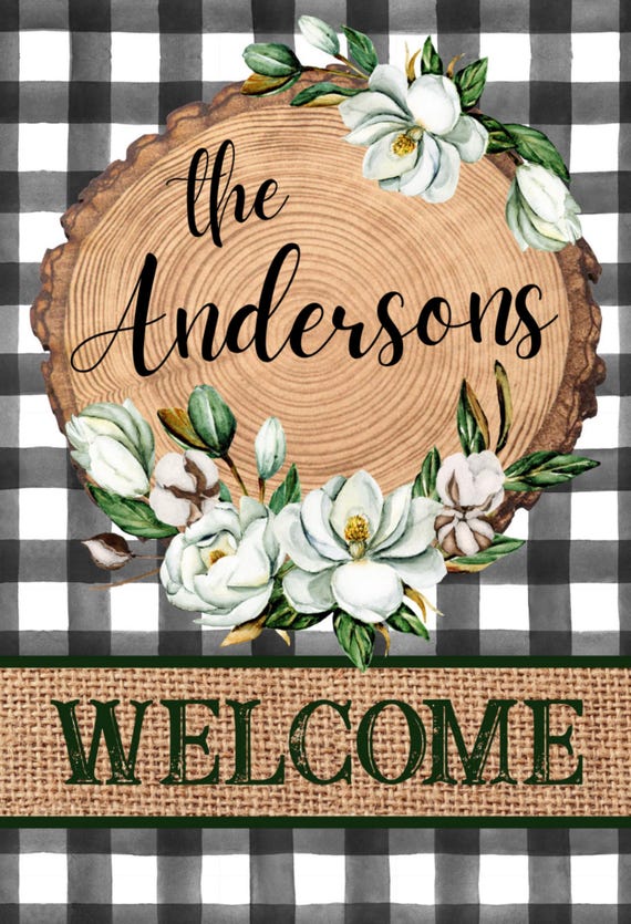 Personalized Welcome Garden Flag with Magnolias, Printed on Both Sides. FAST SHIPPING!