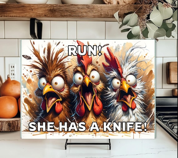 Tempered Glass Cutting Board, Cheese Board, Charcuterie Board, Kitchen Decor, Chicken or Cow Themed, Choice of Size & Wording, FAST SHIP!