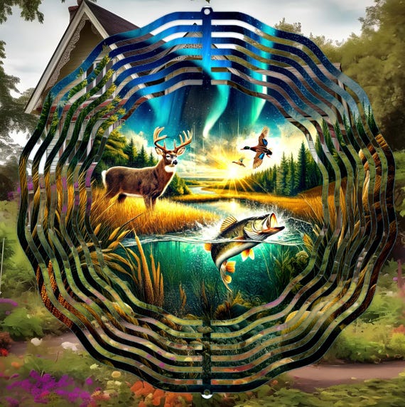 Hunting, Fishing, Wildlife Outdoors 10" Wind Spinner, Item #SP325, Optional Spiral Tails Available, FAST SHIPPING!