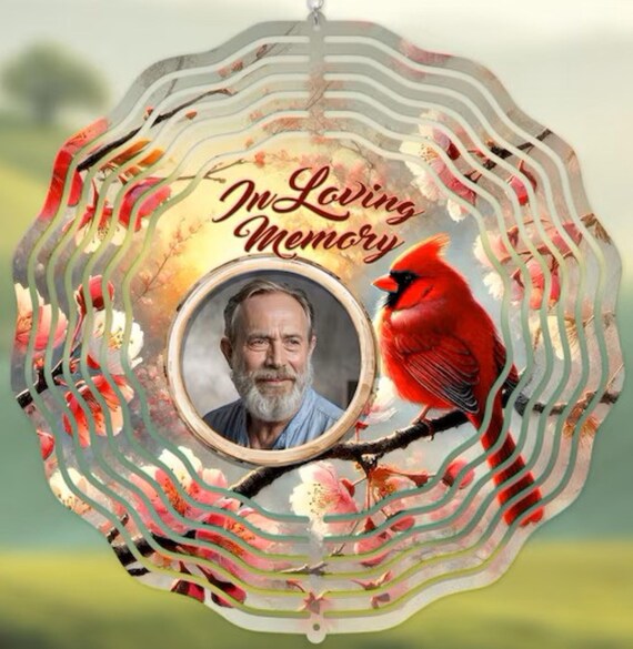 Beautiful Personalized 10" Cardinal Memorial Spinner, Optional spiral tail available, FAST SHIPPING!
