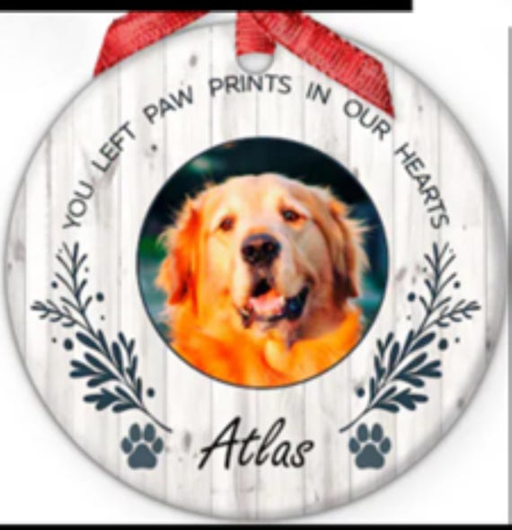 Memorial Ornament for your Beloved Pet, Includes your pet's photo, name & dates, Gift Box Included, FAST SHIPPING!