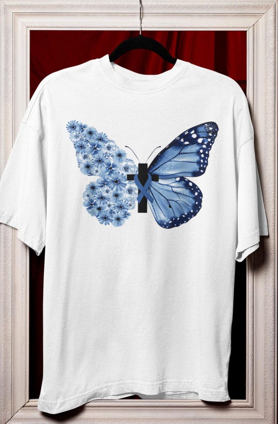 Beautiful Blue Floral Butterfly faith t-shirt, FAST SHIPPING!