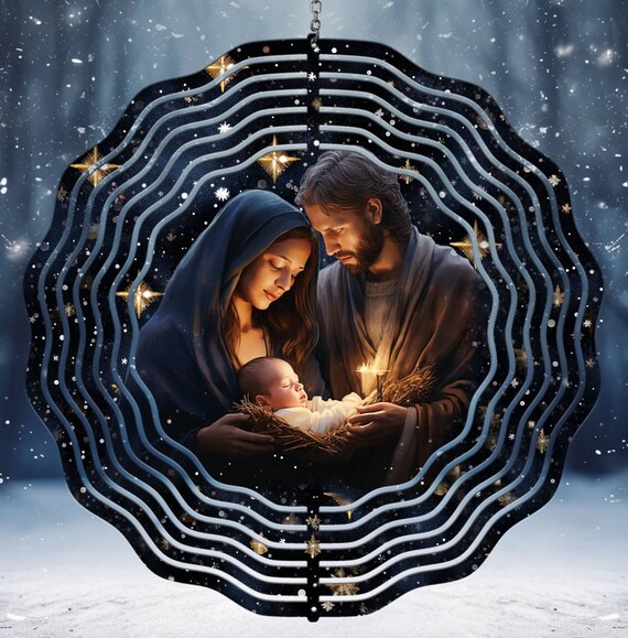 Beautiful Night Sky Nativity Scene 10" Wind Spinner, Optional Spiral Tail Available, FAST SHIPPING!