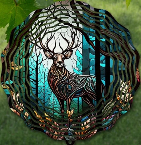 Beautiful Deer Spinner, Stained Glass Look, 10" Wind Spinners, Optional Spiral Tail Available,  All Weather, FAST SHIPPING!