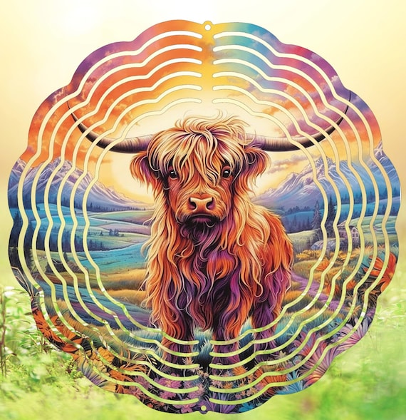 Beautiful Highland Cow 10" Wind Spinner, Great Gift, FAST SHIPPING!