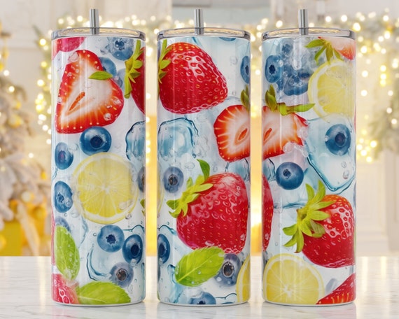 Icy Fruit Drink Summer Tumbler, 20 oz Double-Wall Stainless Steel Tumbler, FAST SHIPPING!
