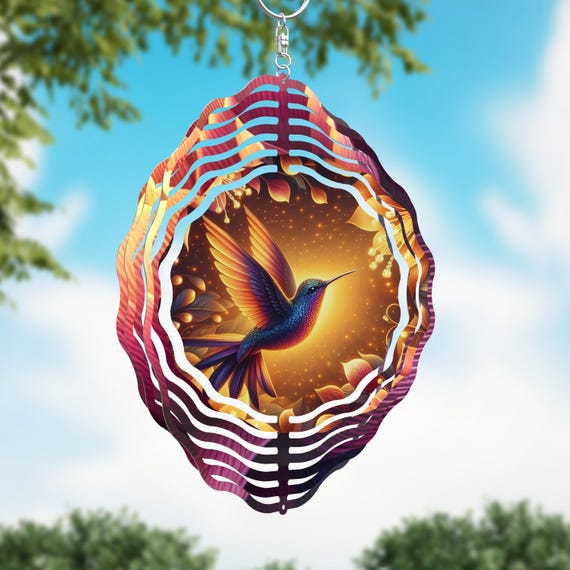Golden Glo Hummingbird 10" Wind Spinner, Item #SP365, Optional Spiral Tail Available, FAST SHIPPING!